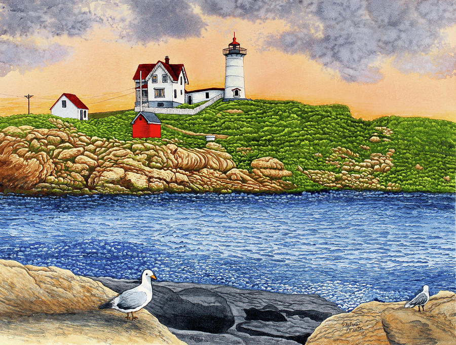 Lighthouse Painting - Nubble Light II C2005 by Thelma Winter