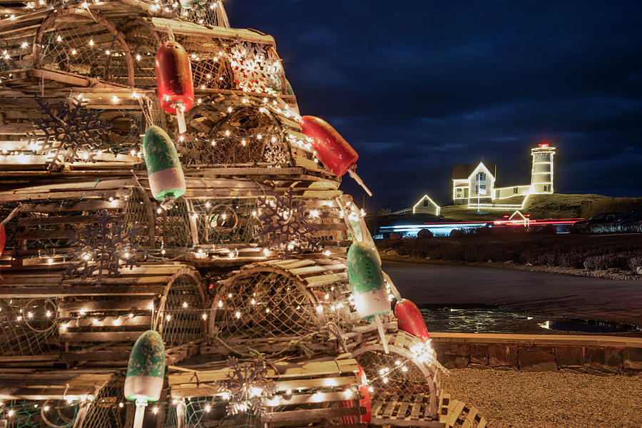 Nubble Lighthouse and the Lobster Trap Tree  Photograph by Joann Vitali