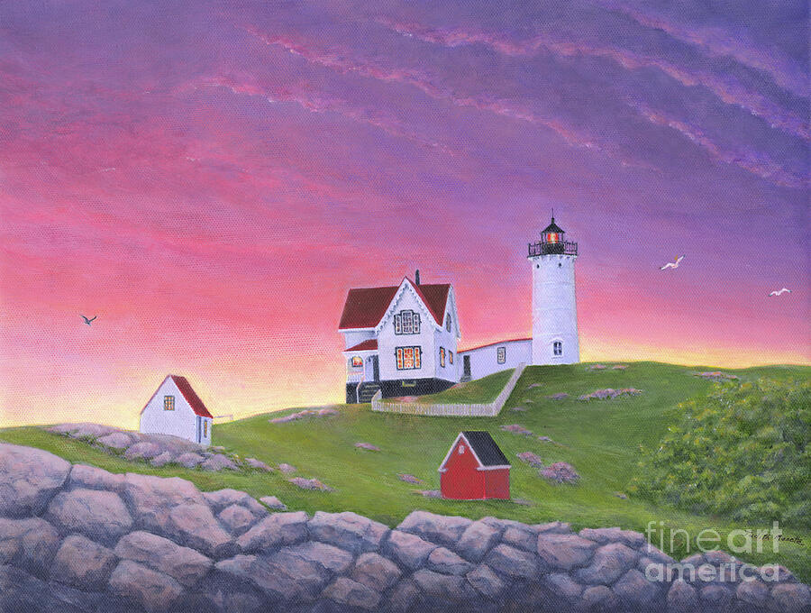 Nubble Lighthouse Painting by Judith Monette