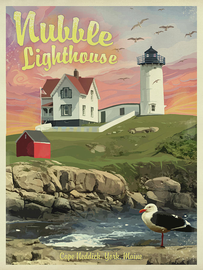 Sunset Digital Art - Nubble Lighthouse by Old Red Truck
