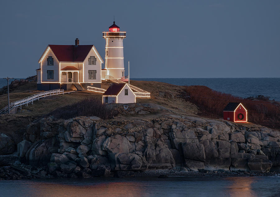 Nubble Lights Half Mast Photograph by Hershey Art Images - Fine Art America