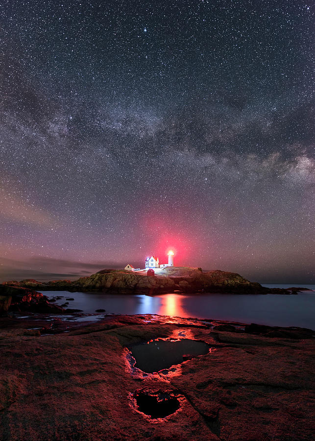 Lighthouse Photograph - Nubble Night - Vertical by Michael Blanchette Photography