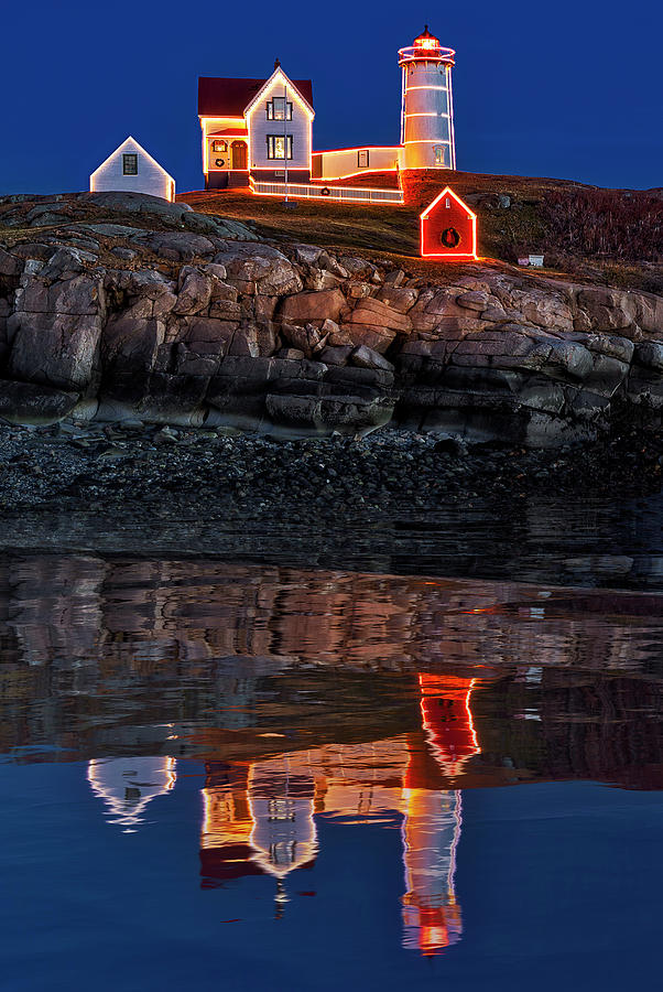 Nubble Lighthouse Reflection Photograph by Susan Candelario