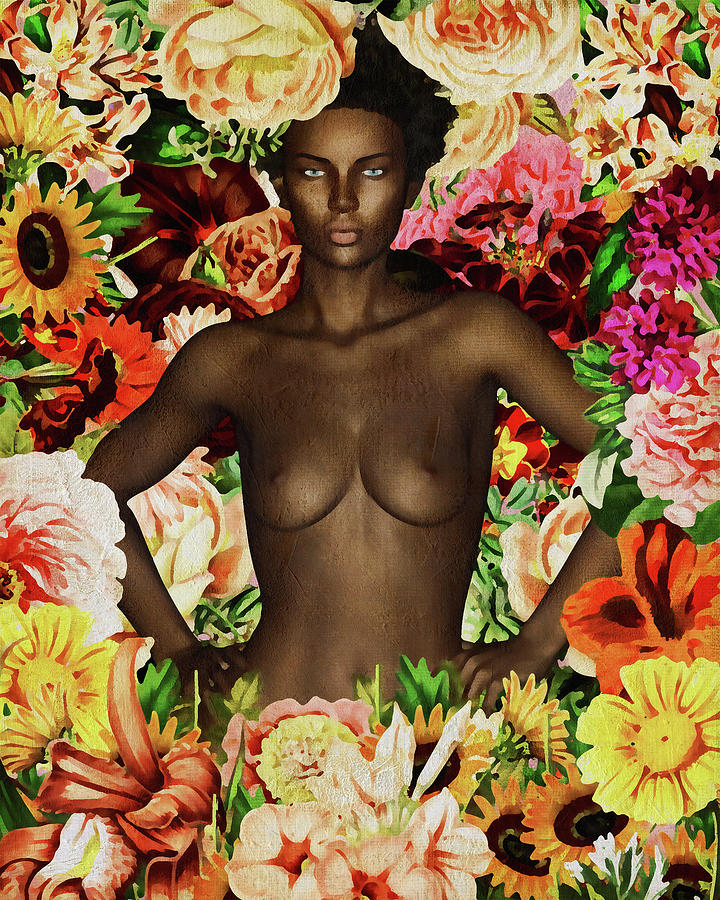 Nude African Woman Surrounded With Flowers Digital Art by Jan Keteleer