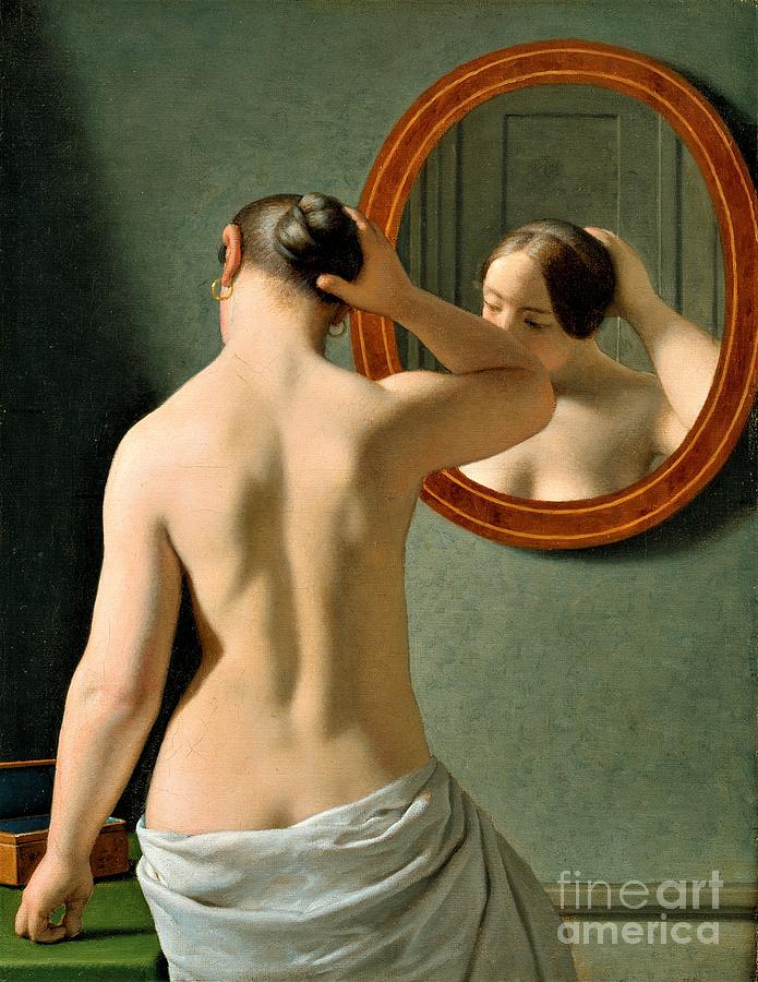 Mirror Painting - Nude before mirror by Thea Recuerdo