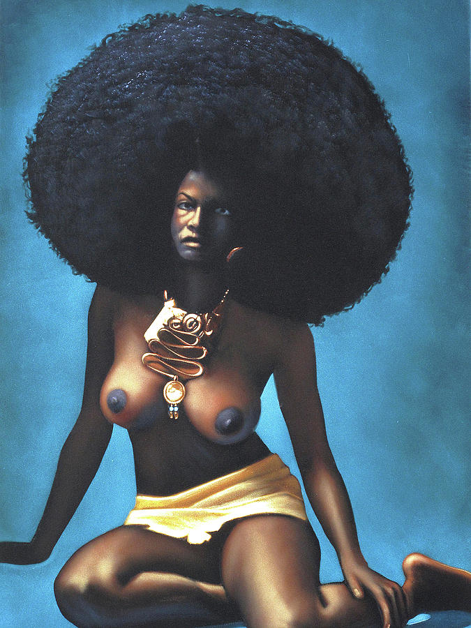 70s Vintage Nude Erotic - Nude, Black Afro Woman 70's vintage style Original Oil painting Velvet R41  Painting by Ramirez - Pixels
