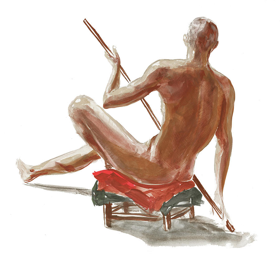 Nude Male Study In Gouache Painting by Irina Sztukowski