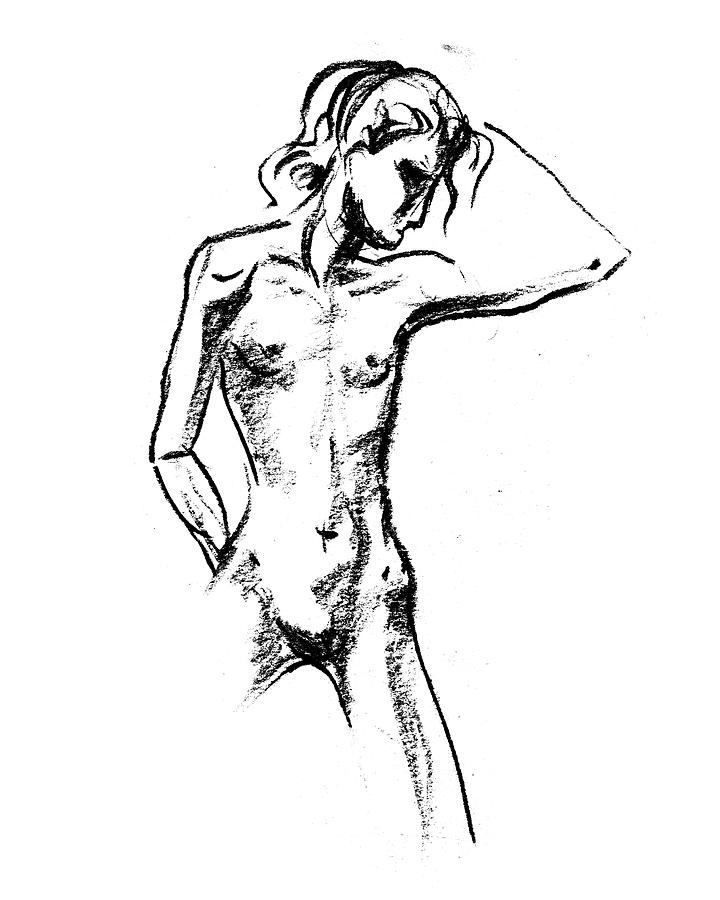 Nude Model Gesture XX Drawing by Irina Sztukowski