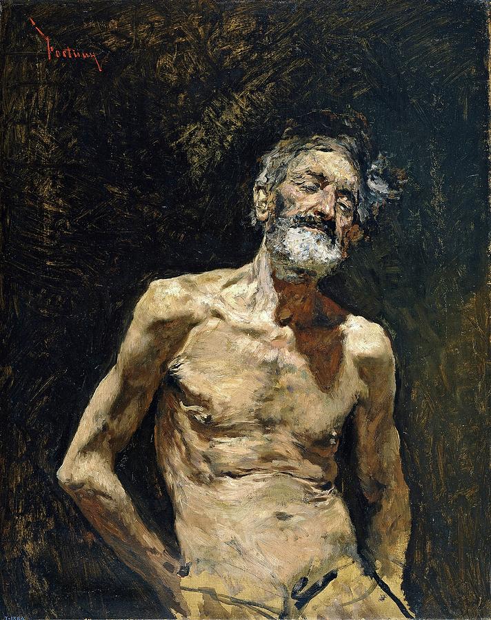 Nude Old Man in the Sun, ca. 1871, Spanish School, Oil on canvas, 76 ... Painting by Mariano Fortuny y Marsal -1838-1874-