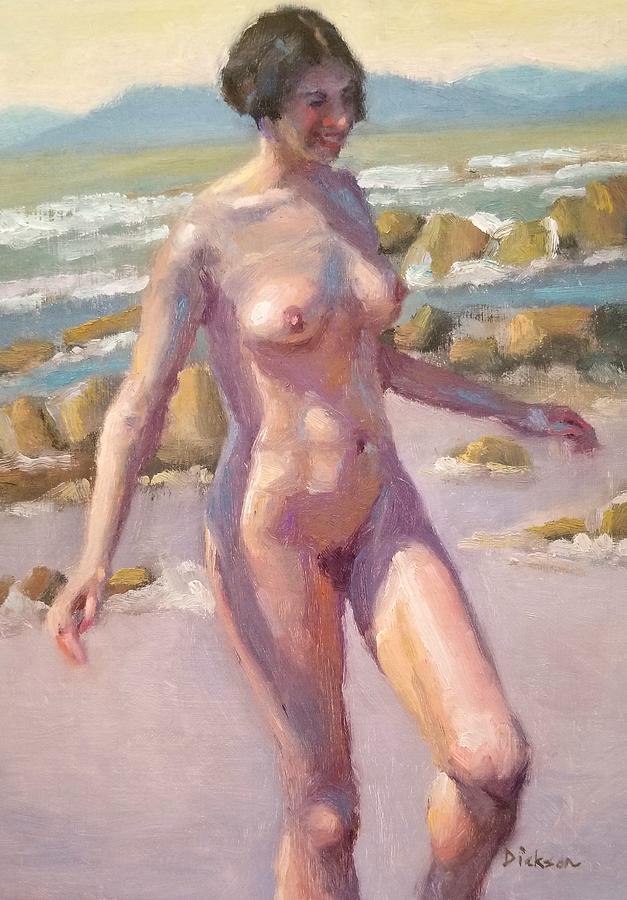 Nude on beach Painting by Jeff Dickson