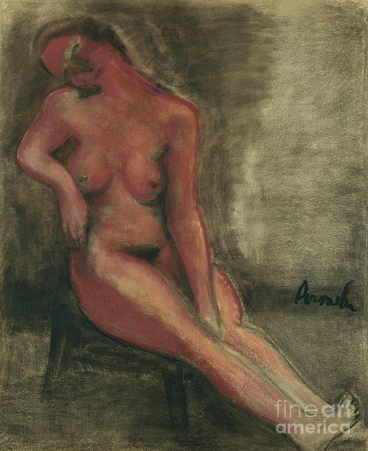 Nude Redhead Sitting On A Chair; Nu Rouge Assis Sur Une Chaise Drawing by Constant Permeke