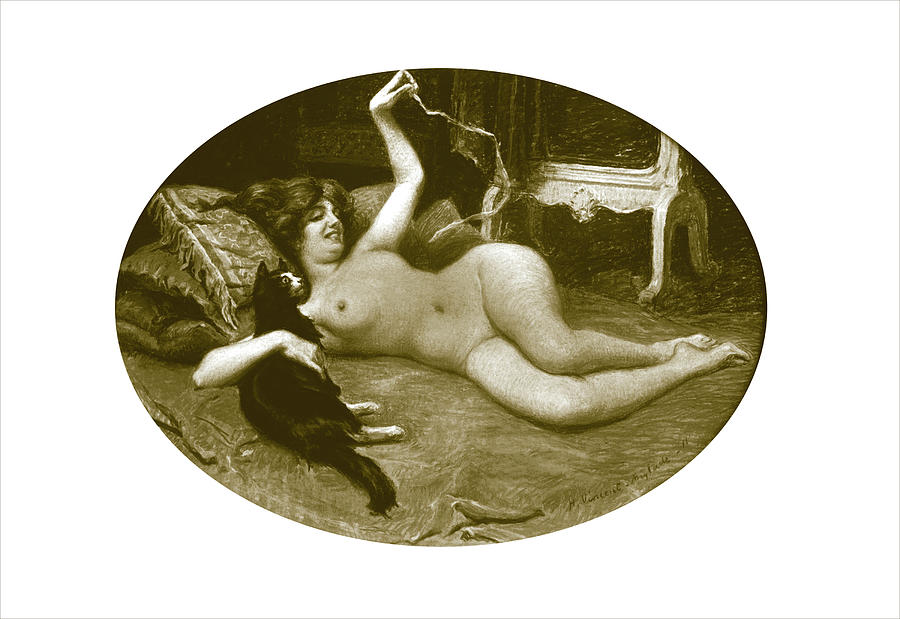 Nude Woman Painting - Nude with Cat by Unknown