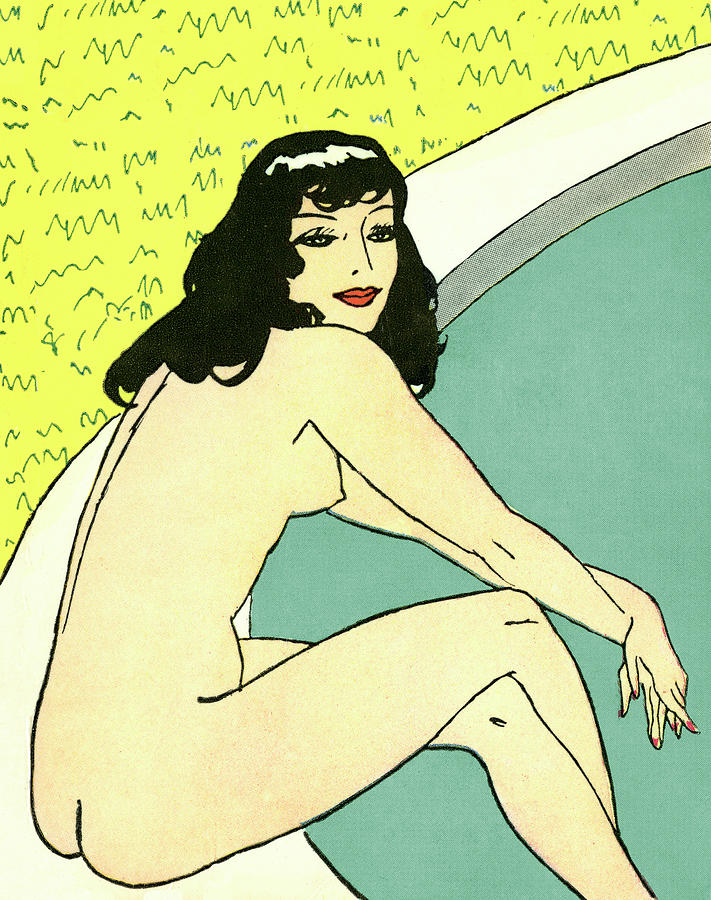 Vintage Drawing - Nude Woman Next to Pool by CSA Images