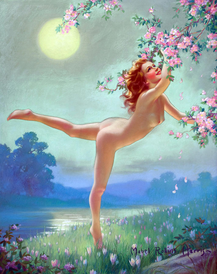 Nude Woman Picking Flowers Painting by Maybel Rollins Harris