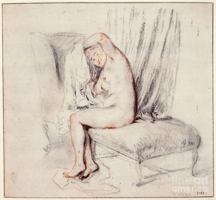 Nude Woman Sitting On A Chaise Longue Drawing by Print Collector
