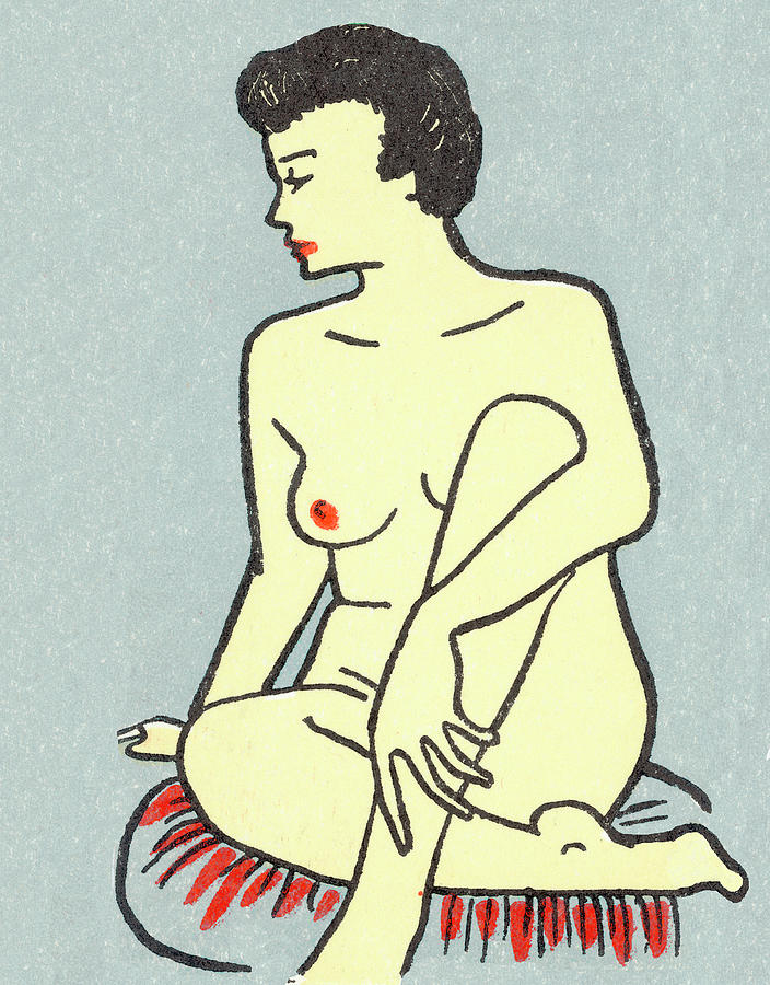Vintage Drawing - Nude Woman Sitting on Pillow by CSA Images