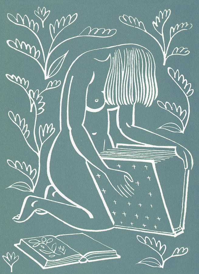 Abstract Drawing - Nude Woman With Book by CSA Images