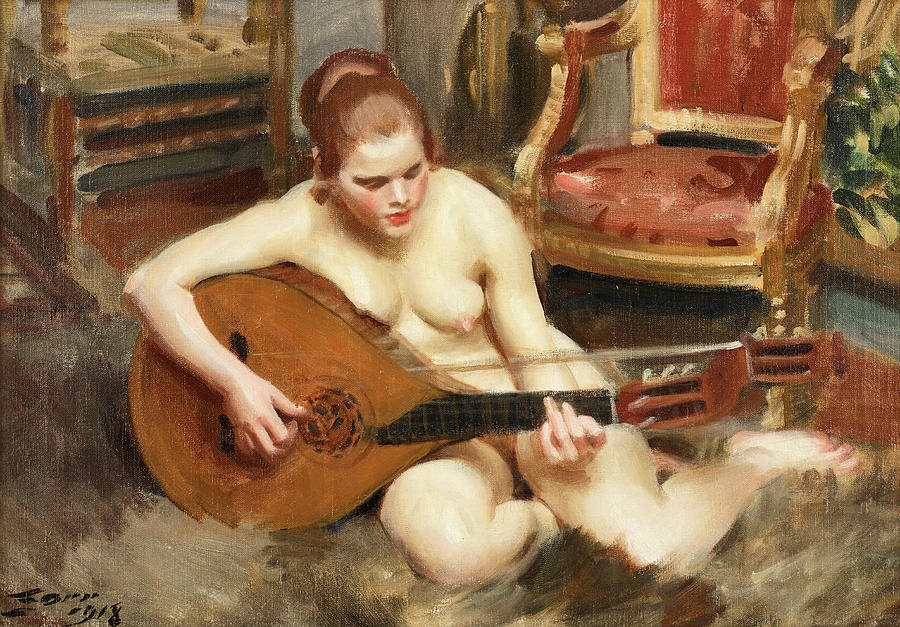 Nude Woman With Guitar Painting By Anders Zorn Fine Art America