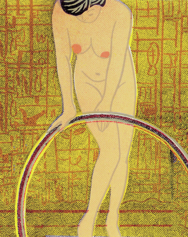 Vintage Drawing - Nude Woman With Hula Hoop by CSA Images