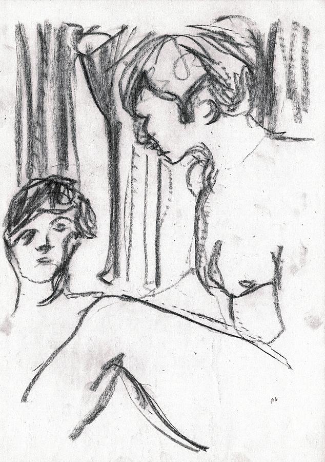 Nude women in the baths Drawing by Edgeworth Johnstone