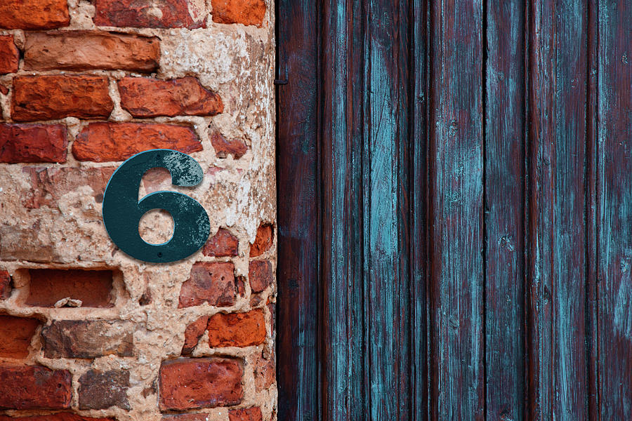 Number 6 Sign Aginst Brickwork Close To Photograph by Andrew Bret Wallis