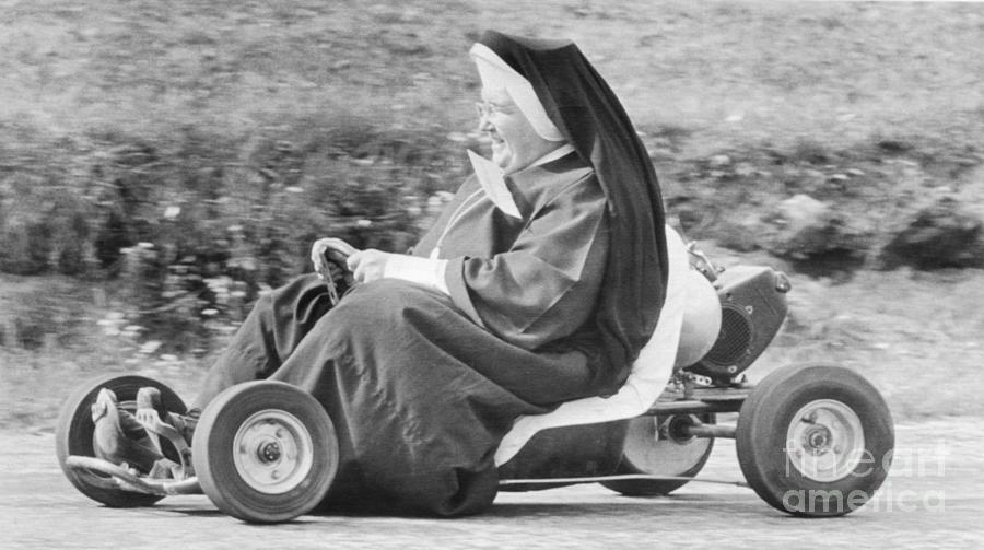 Nun Races Go-cart Photograph by Bettmann