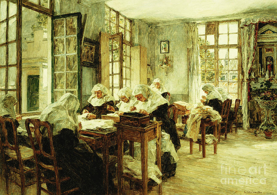 Leon Augustin Lhermitte Painting - Nuns Sewing by Leon Augustin Lhermitte