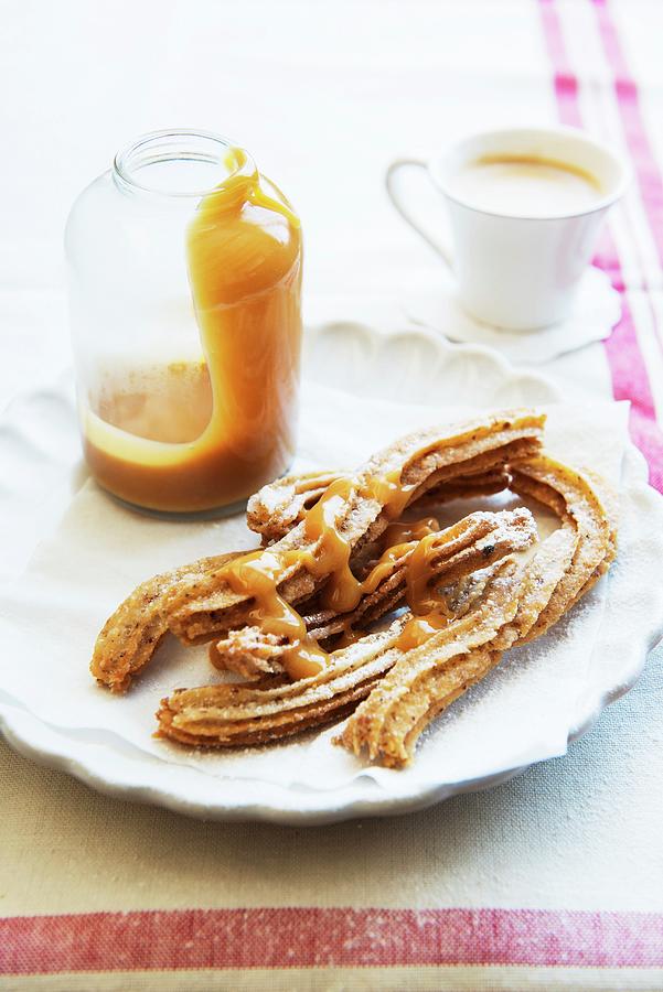 Nur Churros With Dulce De Leche And Coffee Photograph by Veronika Studer
