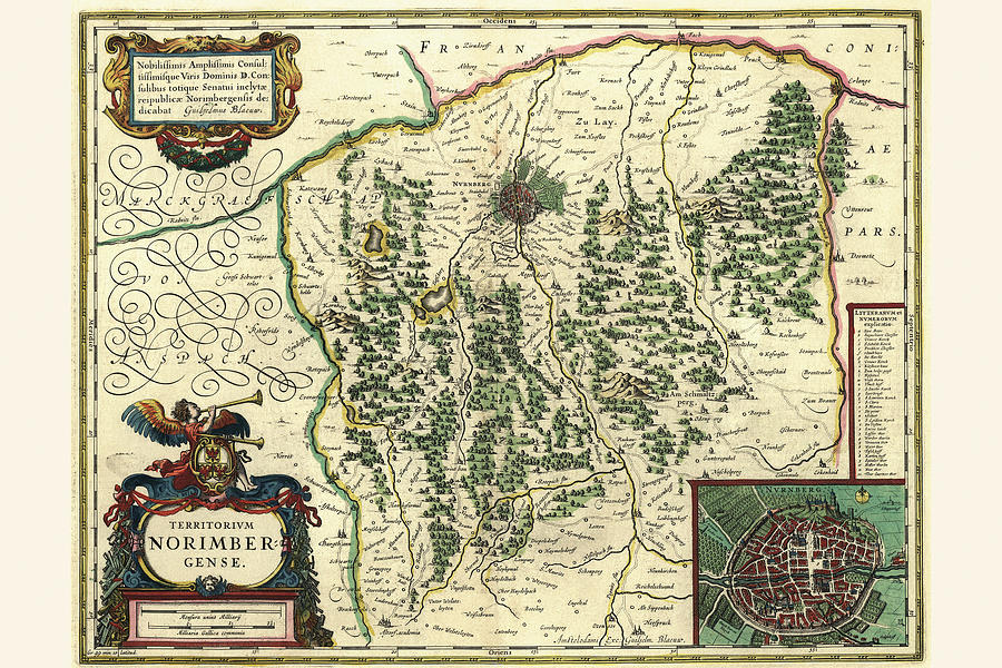 Map Painting - Nuremberg, Germany by Willem Janszoon Blaeu (Blau)