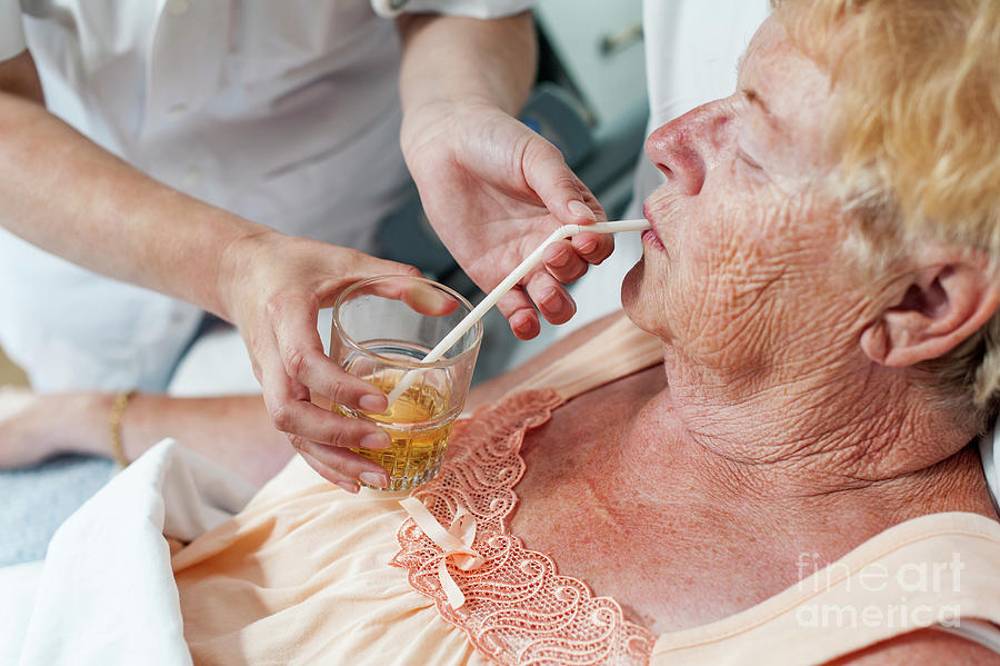 Nurse Helping A Patient With A Drink Photograph by Arno Massee/science Photo Library