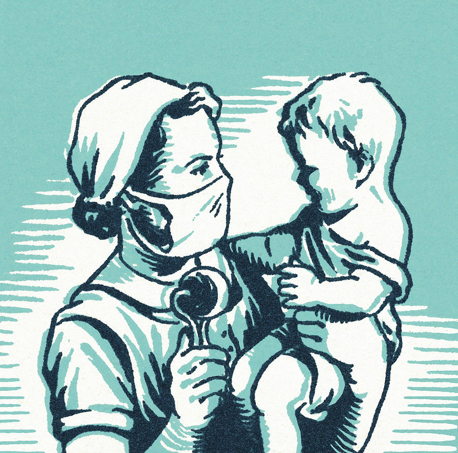 Vintage Drawing - Nurse Holding a Baby by CSA Images