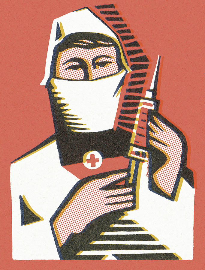 Vintage Drawing - Nurse With Syringe by CSA Images