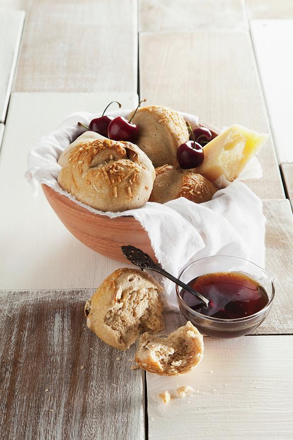 Nut Rolls With Mushrooms, Cherries And Date Honey Photograph by Danny Lerner