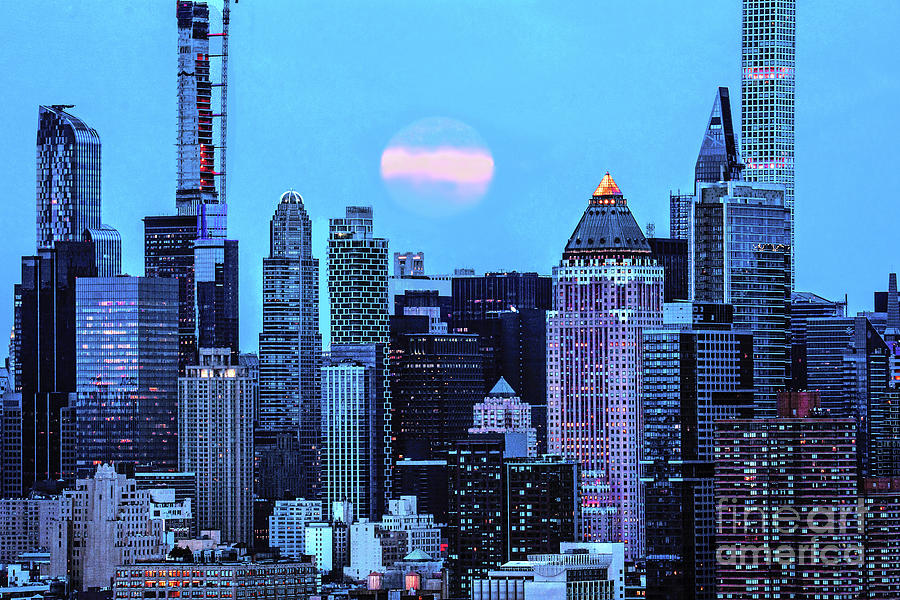 NY Skyline Moonlit Blues Photograph by Regina Geoghan