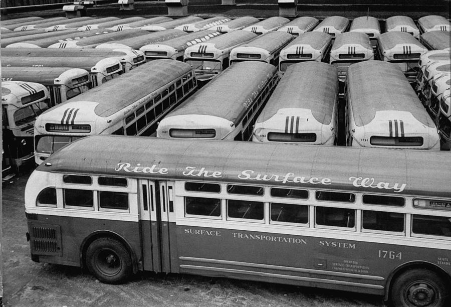 Stationary Photograph - NYC Buses by Walter Sanders
