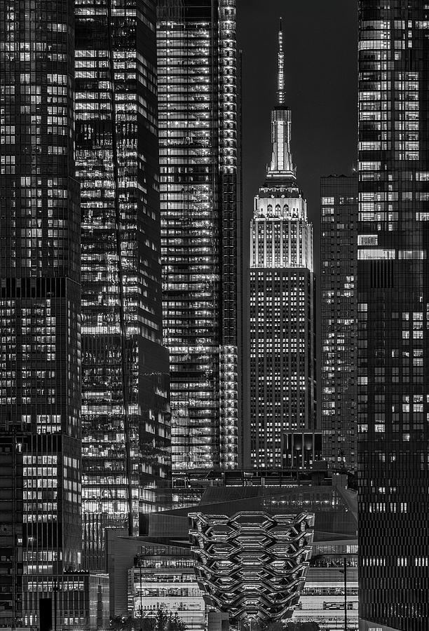 NYC Empire State And Vessel BW Photograph by Susan Candelario