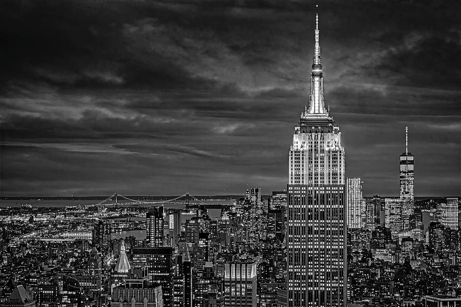NYC ESB WTC Golden Hour  BW Photograph by Susan Candelario