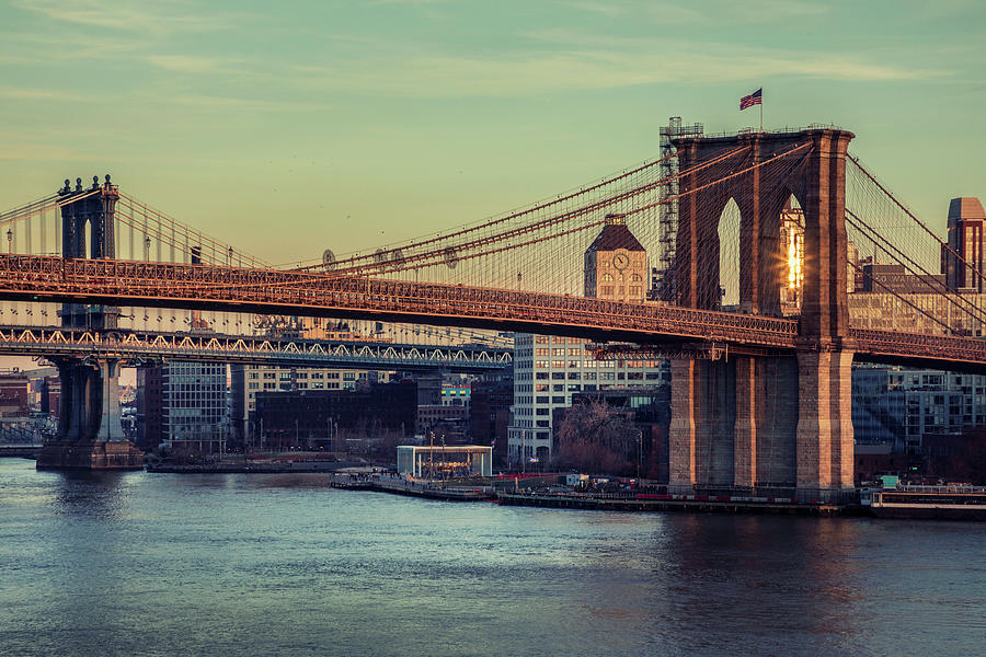 Nyc, Manhattan, Brooklyn Bridge Park And Brooklyn Bridge Digital Art by ...