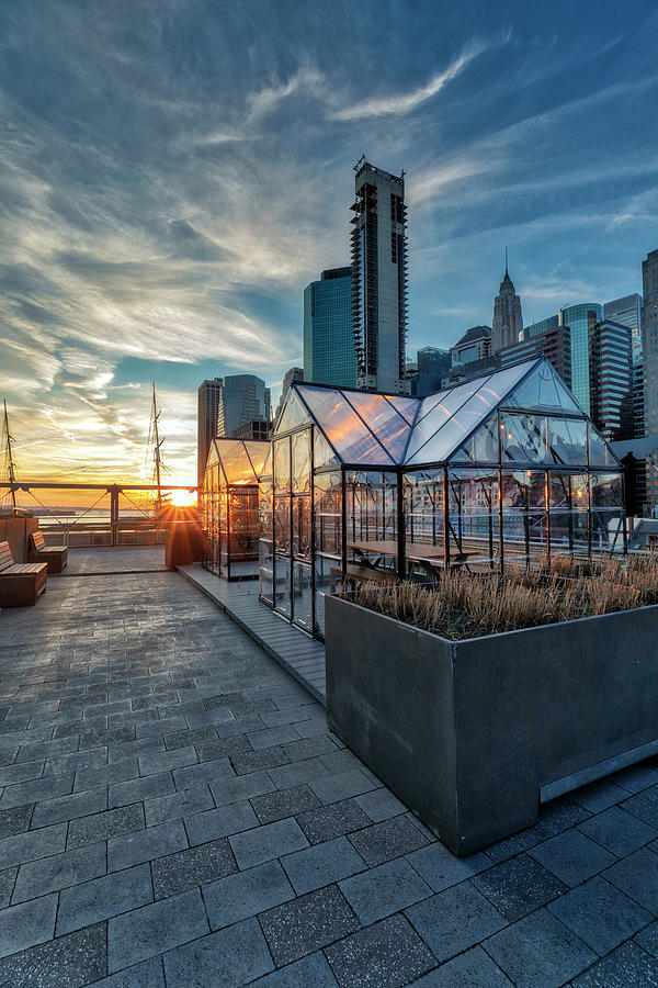 Nyc, Manhattan, Rooftop At Pier 17 In Nycs Seaport District, The Greens, Restaurant Digital Art by Lumiere