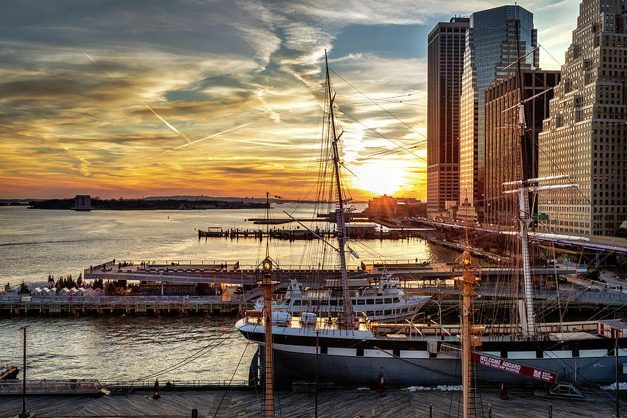 City Digital Art - Nyc, Manhattan, Seaport With Tall Ship Wavertree by Lumiere
