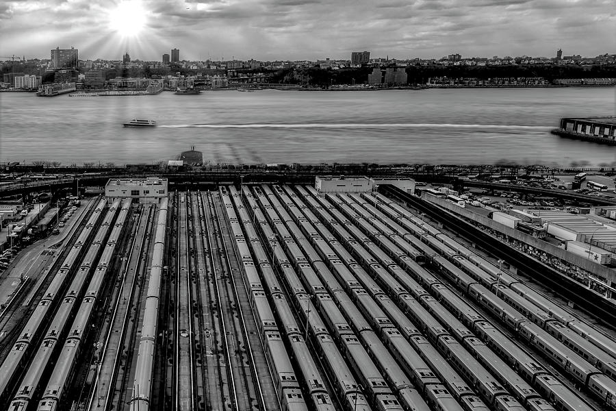NYC MTA West Side Yard BW Photograph by Susan Candelario