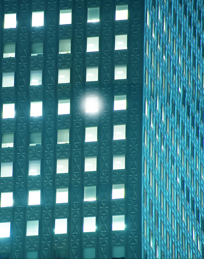 Nyc Office Building At Night W Window Photograph by Michael Duva