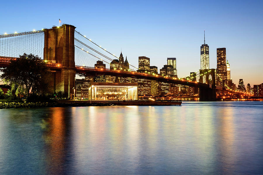 Nyc Skyline & Brooklyn Bridge Digital Art by Claudio Cassaro
