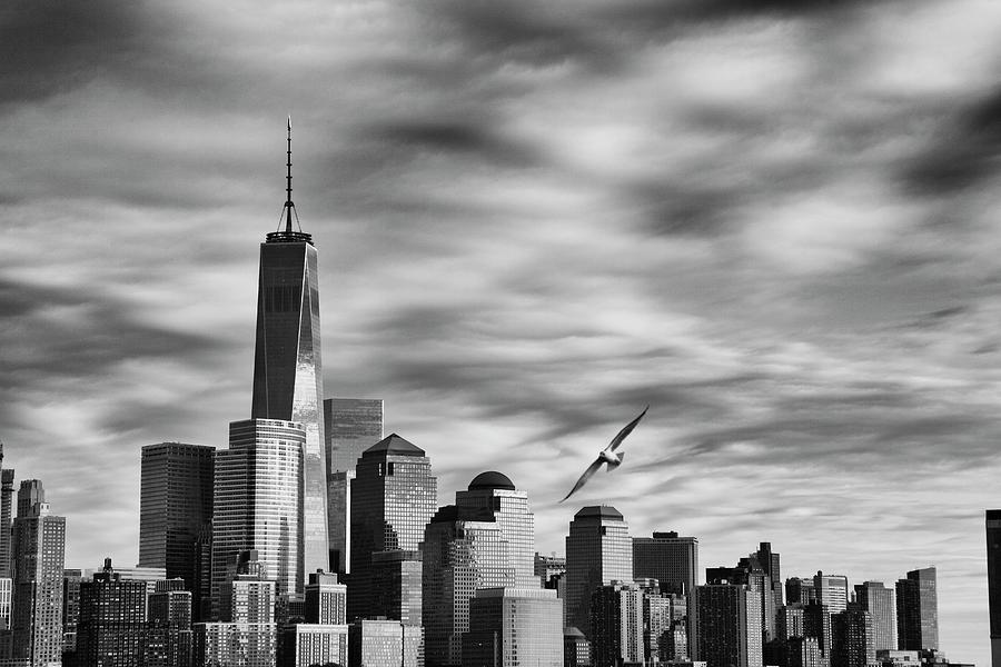 Black And White Digital Art - Nyc Skyline With Freedom Tower by Alessandra Albanese