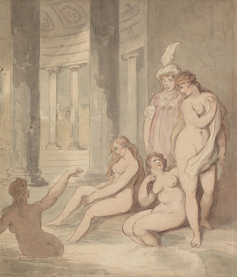 Nymphs at a Roman Bath Drawing by Thomas Rowlandson