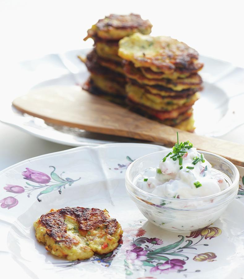 Oat Biscuits With Quark Dip Photograph by Nele Braas