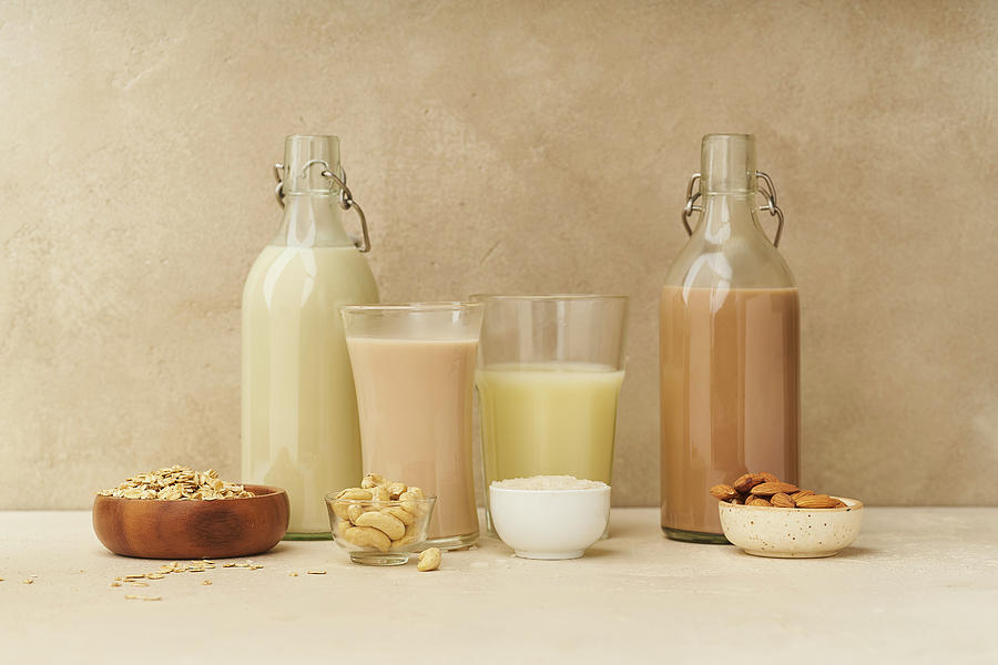 Oat Milk, Cashew Milk, Rice Milk And Chocolate Almond Milk Photograph by Asya Nurullina