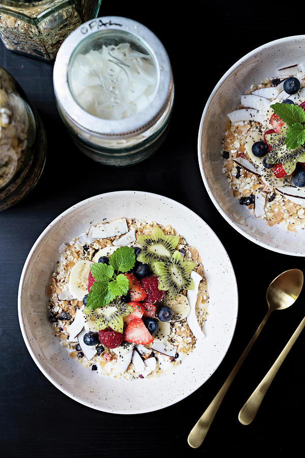 Oats With Fruit And Flaked Coconut Photograph by Cecilia Mller