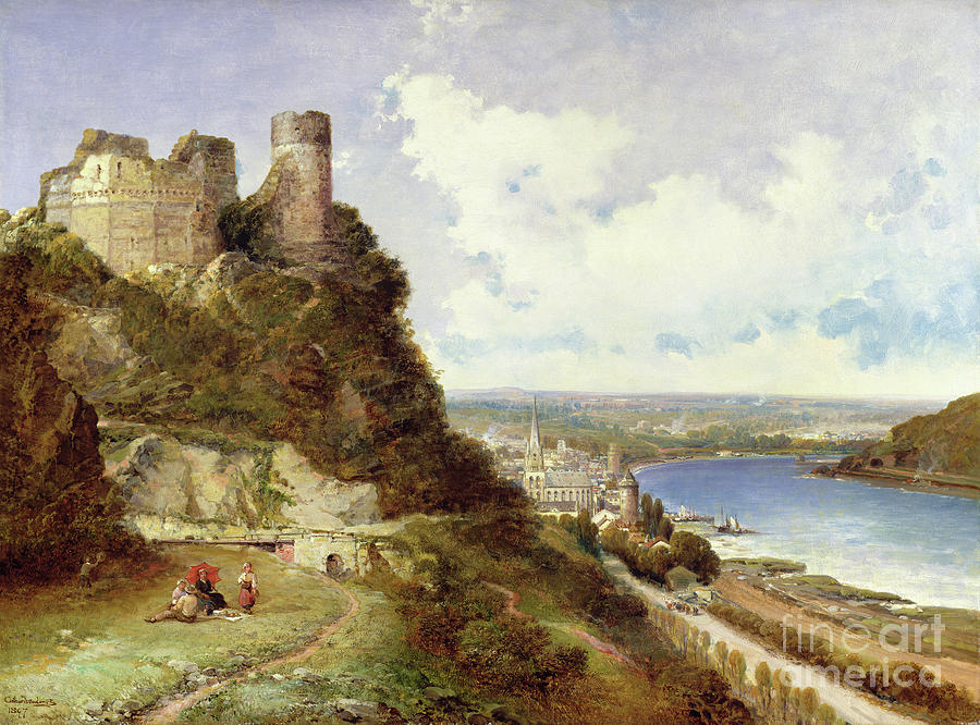 Oberwesel Castle And Schonberg Rhine Germany Painting by Arthur Joseph Meadows