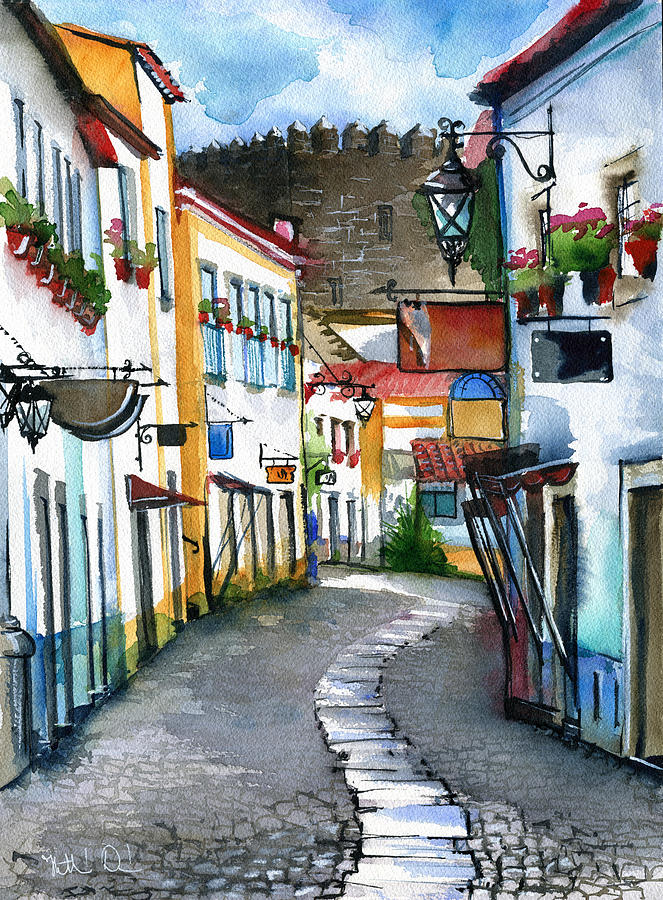 Obidos Portugal Painting by Dora Hathazi Mendes